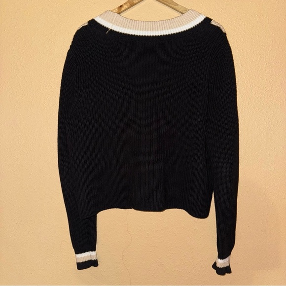 525 Women's Varsity Black and Cream Cardigan Sweater size Medium 100% cotton - Picture 3 of 5
